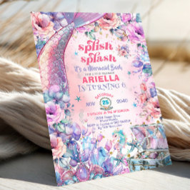 Flower Glitter Mermaid Tail 6th Birthday  Einladung