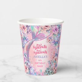 Flower Glitter Mermaid Tail 6th Birthday Pappbecher