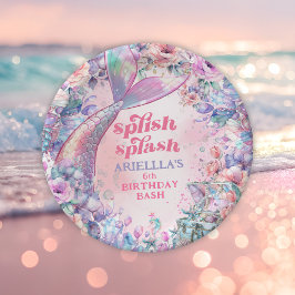 Flower Glitter Mermaid Tail 6th Birthday Pappteller