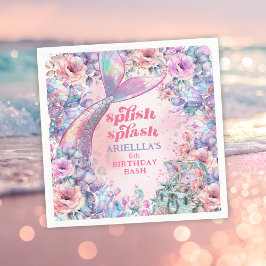 Flower Glitter Mermaid Tail 6th Birthday Serviette