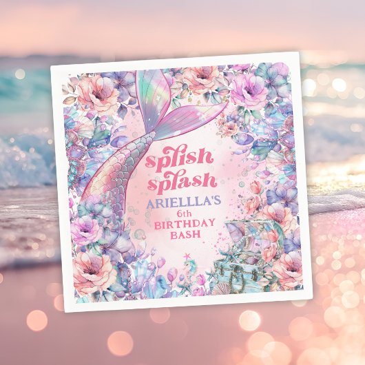 Flower Glitter Mermaid Tail 6th Birthday Serviette