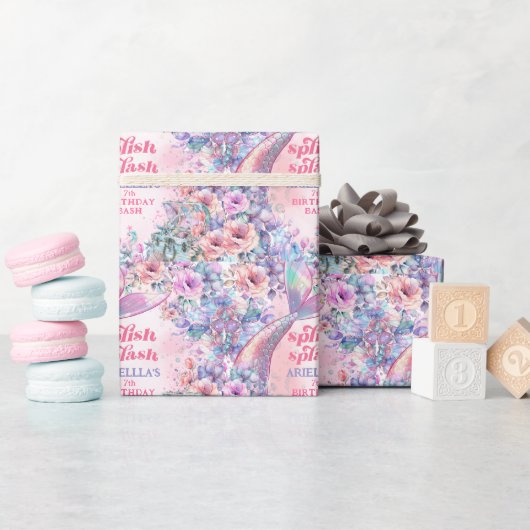 Flower Glitter Mermaid Tail 7th Birthday Geschenkpapier (Babyparty)