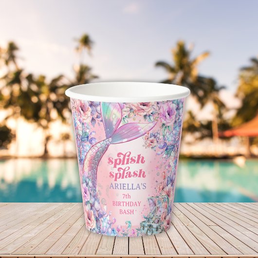 Flower Glitter Mermaid Tail 7th Birthday Pappbecher