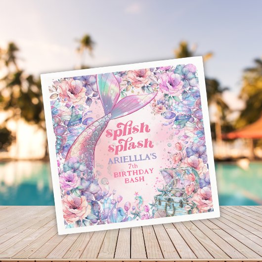 Flower Glitter Mermaid Tail 7th Birthday Serviette