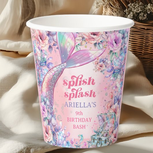 Flower Glitter Mermaid Tail 9th Birthday Pappbecher