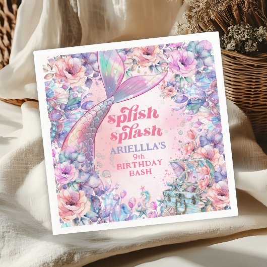 Flower Glitter Mermaid Tail 9th Birthday Serviette