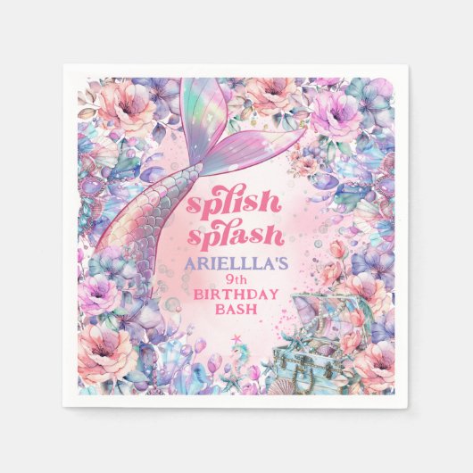 Flower Glitter Mermaid Tail 9th Birthday Serviette (Vorderseite)