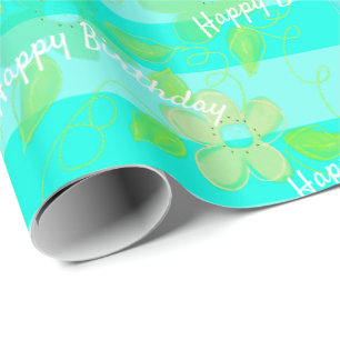 Flower Happy Birthday Designer Aquamarine Geschenk Geschenkpapier
