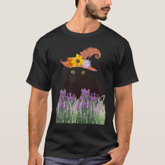 Flower Hat and Black Kitty Cat T-Shirt