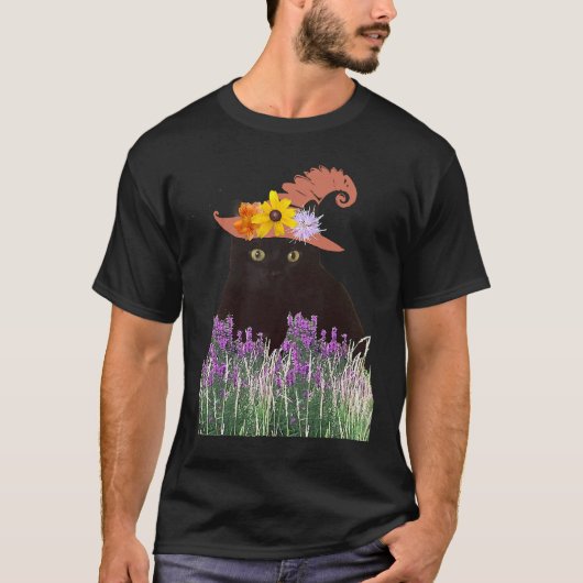 Flower Hat and Black Kitty Cat T-Shirt (Vorderseite)