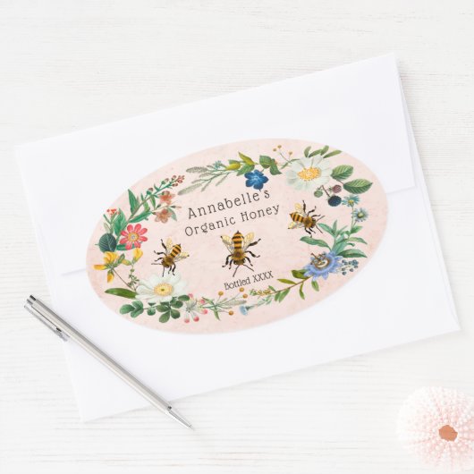 Flower Honey Label personalisieren Ovaler Aufkleber (Umschlag)