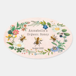 Flower Honey Label personalisieren Ovaler Aufkleber