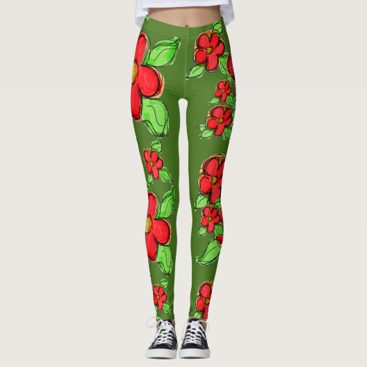 Flower Moss Green Leggings (Vorderseite)