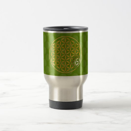 Flower Of Life 1 - Gold stamp | green pattern Reisebecher (Mittel)