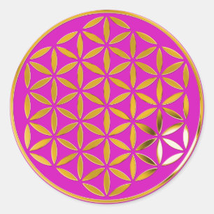 Flower Of Life 1 - Gold stamp magenta Runder Aufkleber