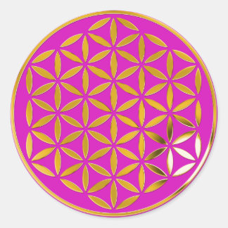 Flower Of Life 1 - Gold stamp | magenta Runder Aufkleber