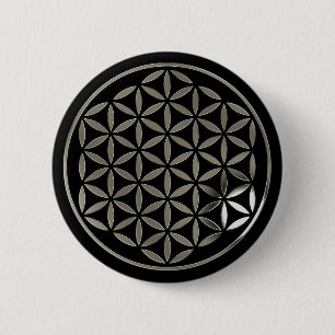 Flower Of Life 1 - Silver stamp   black Button