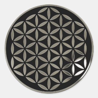 Flower Of Life 1 - Silver stamp | black Runder Aufkleber