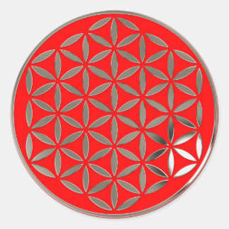 Flower Of Life 1 - Silver stamp | fire red Runder Aufkleber