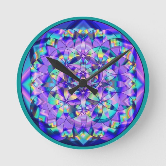 Flower of Life Blue~clock Round Clock Runde Wanduhr (Vorderseite)