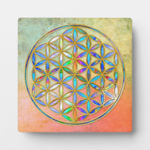 Flower of Life / Blume des Lebens - goldfarben Fotoplatte
