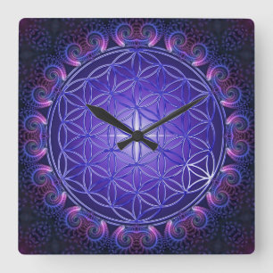 FLOWER OF LIFE / Blume des Lebens Mandala I Square Quadratische Wanduhr