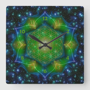 FLOWER OF LIFE/Blume des Lebens Mandala V Square Quadratische Wanduhr