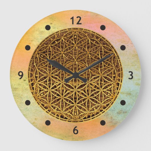 Flower Of Life / Blume des Lebens - medal gold Große Wanduhr (Vorderseite)