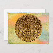 Flower Of Life / Blume des Lebens - medal gold Postkarte (Vorne/Hinten)