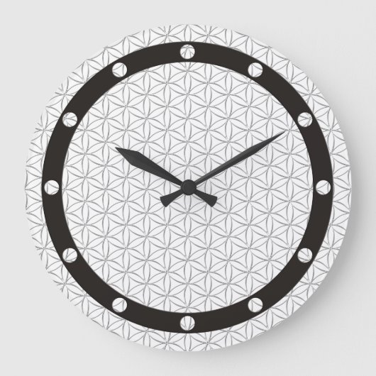 Flower of Life / Blume des Lebens - silver pattern Große Wanduhr (Vorderseite)