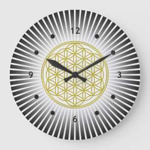 Flower Of Life / Blume des Lebens - white rays Große Wanduhr