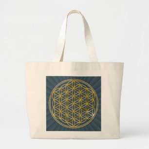 Flower Of Life   gold big / darg blue radial BG Jumbo Stoffbeutel