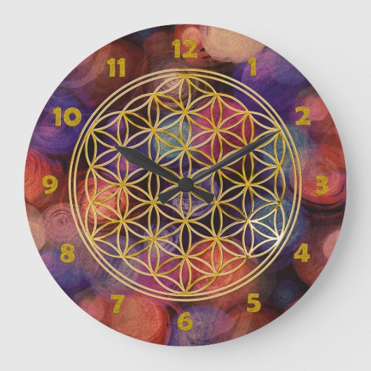 FLOWER OF LIFE - gold - clock face Große Wanduhr (Vorderseite)