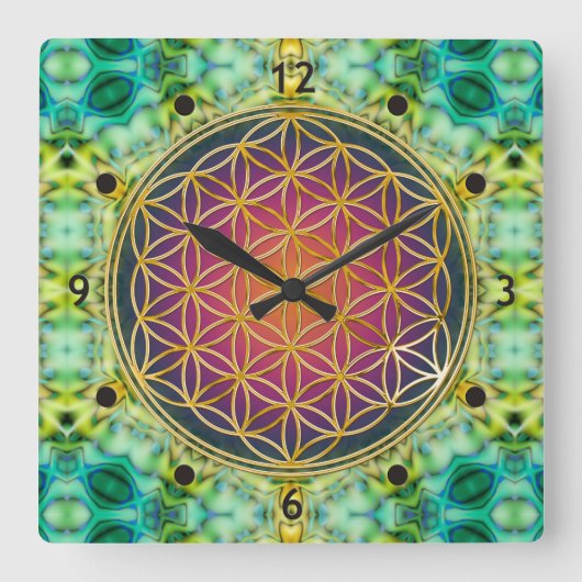 Flower Of Life - gold - fractal 2 Quadratische Wanduhr (Vorderseite)