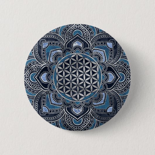 Flower of Life in Lotus - Blue Crystal and Silver Button (Vorderseite)