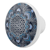 Flower of Life in Lotus - Blue Crystal and Silver Keramikknauf (Rechts)