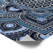 Flower of Life in Lotus - Blue Crystal and Silver Poster (Ecke)