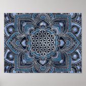 Flower of Life in Lotus - Blue Crystal and Silver Poster (Vorne)