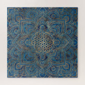 Flower of Life in Lotus - Blue Marble and Gold Puzzle (Horizontal)