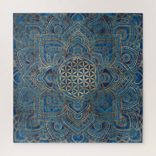 Flower of Life in Lotus - Blue Marble and Gold Puzzle