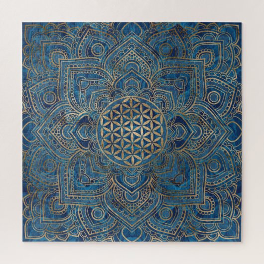Flower of Life in Lotus - Blue Marble and Gold Puzzle (Vertikal)