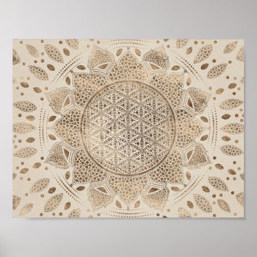 Flower of Life in Lotus Dot Art pastel golds Poster (Vorne)