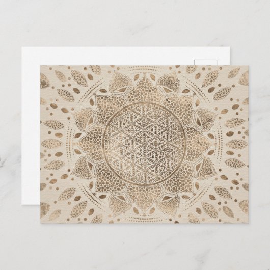 Flower of Life in Lotus Dot Art pastel golds Postkarte (Vorne/Hinten)