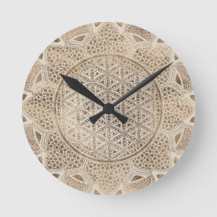 Flower of Life in Lotus Dot Art pastel golds Runde Wanduhr