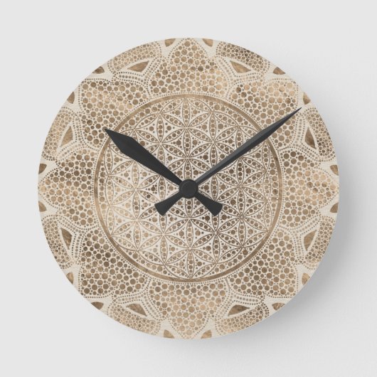 Flower of Life in Lotus Dot Art pastel golds Runde Wanduhr (Vorderseite)