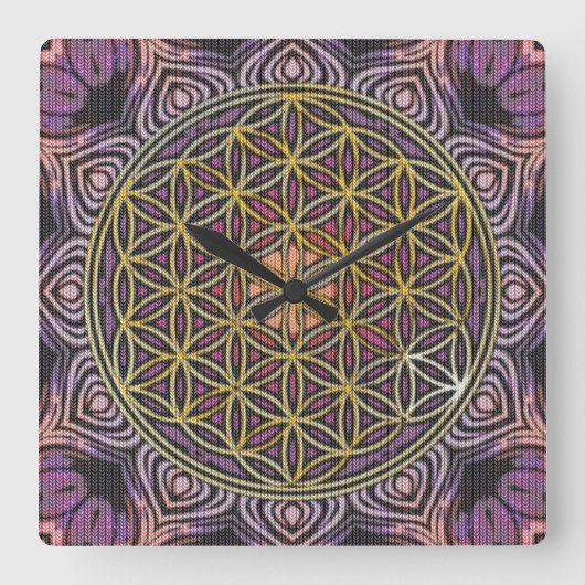 Flower Of Life - knitting seamless pattern V Quadratische Wanduhr (Vorderseite)