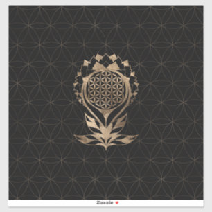 Flower of Life Lotus - Black and Gold Aufkleber
