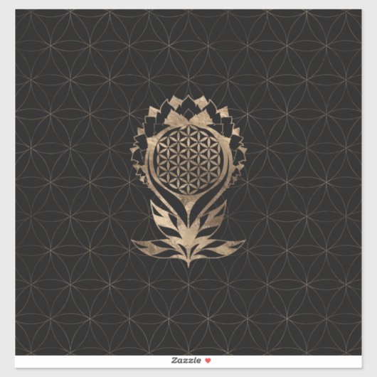 Flower of Life Lotus - Black and Gold Aufkleber (Blatt)