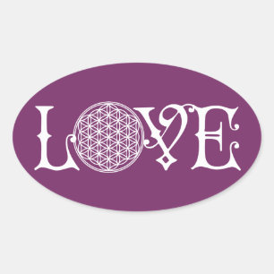 Flower Of Life - LOVE Buchstaben Tattoo weiß Ovaler Aufkleber