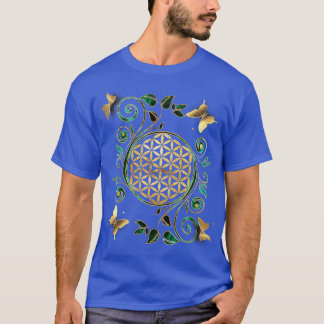 Flower of Life Malachite Swirl and Butterflies T-Shirt